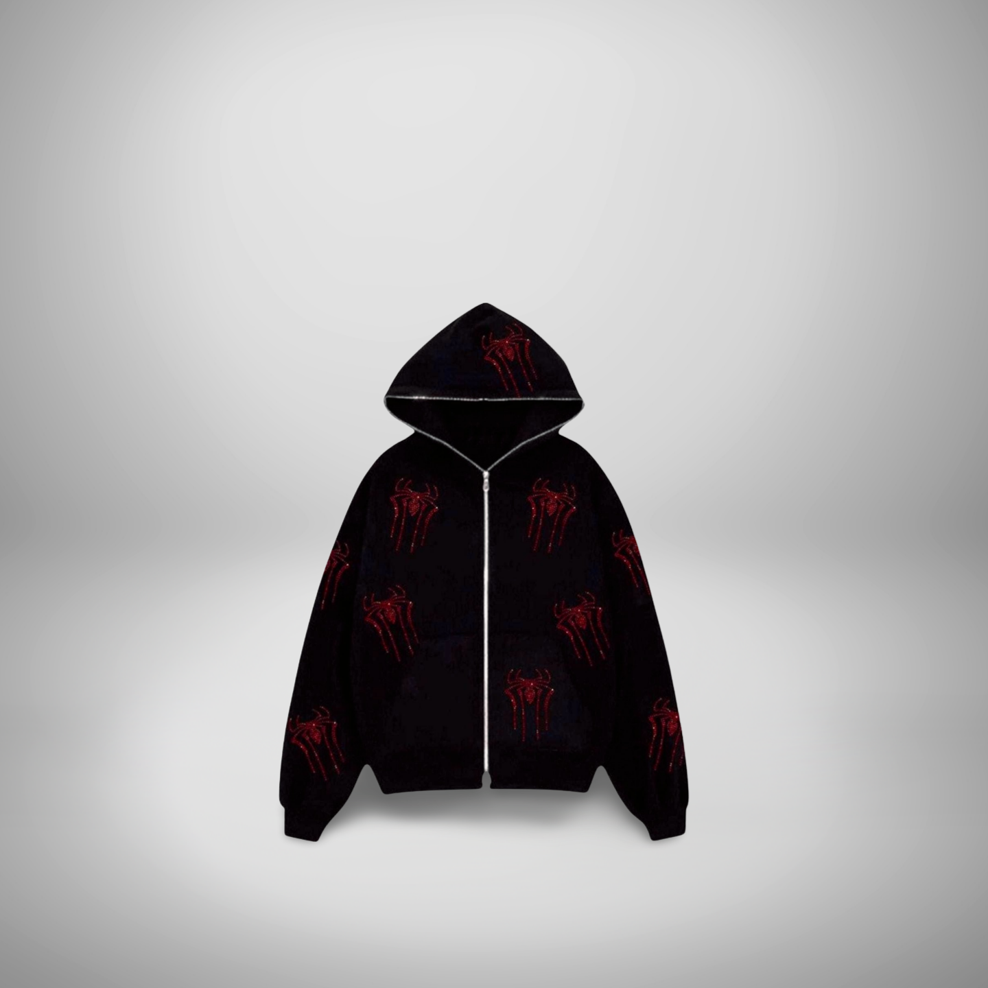 Y2K Rhinestone Spider Zip-Up Hoodie