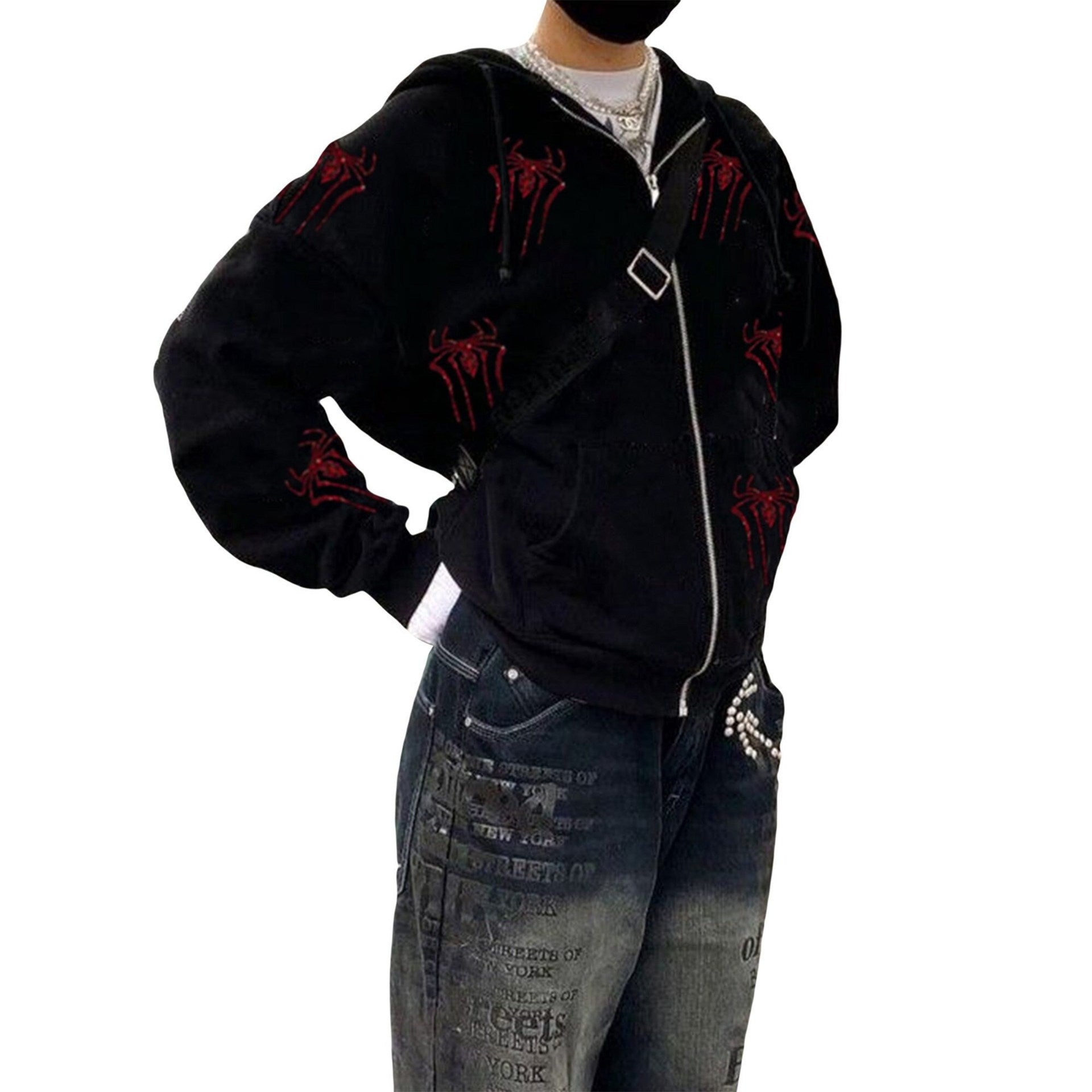 Y2K Rhinestone Spider Zip-Up Hoodie