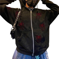 Y2K Rhinestone Spider Zip-Up Hoodie